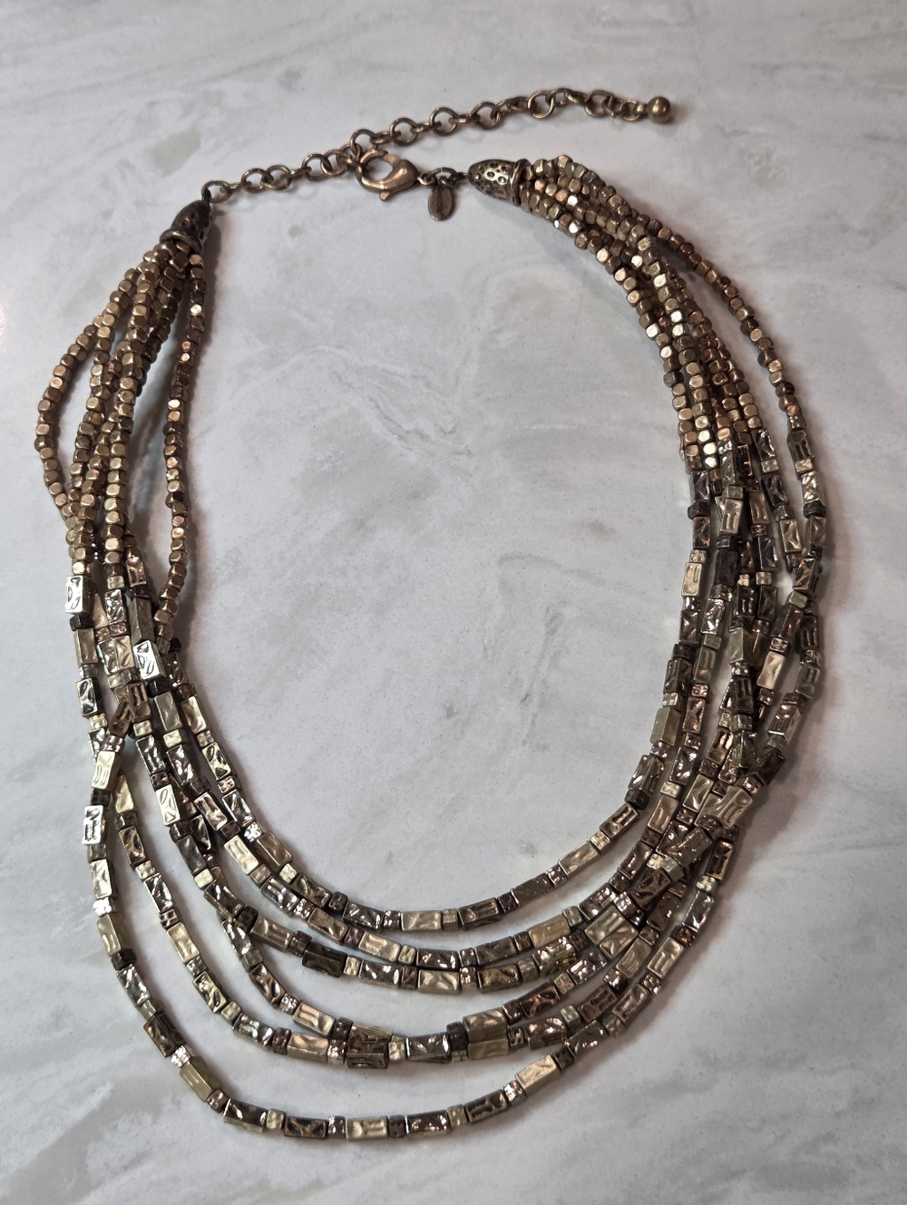 Vintage CHICOS Multi-Strand Metallic Bead Necklace - Gold Tone